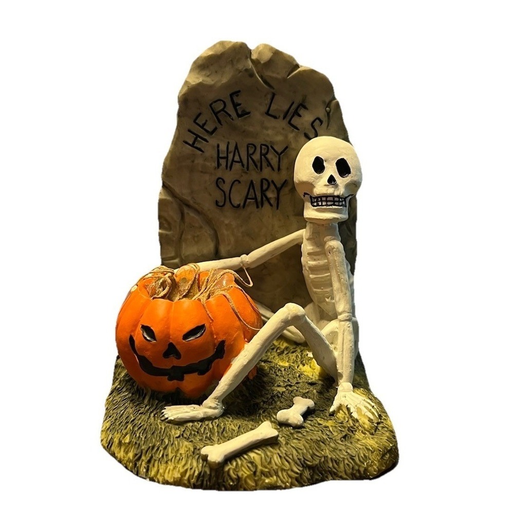 Vintage Halloween Scenes Air Planter Skeleton "Here Lies Hairy Scary" Tombstone